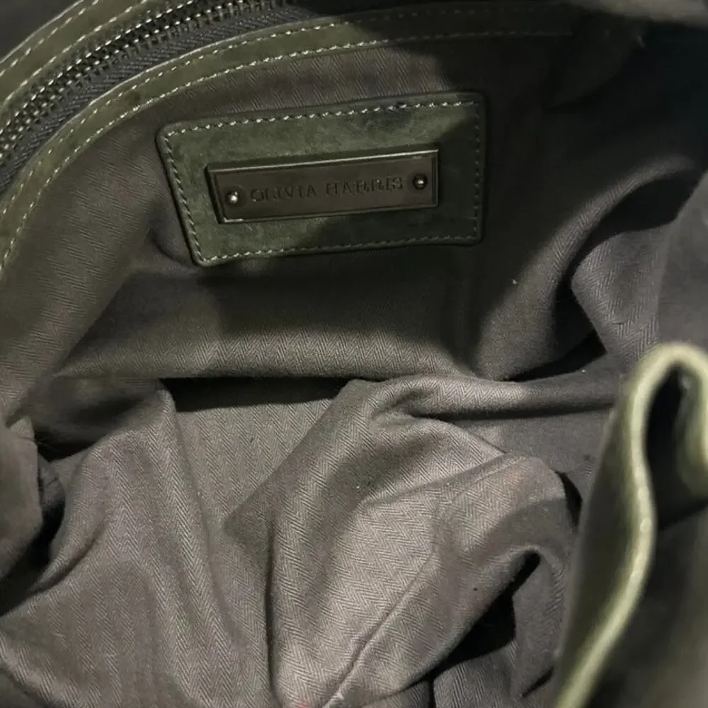 Olivia Harris Olive Green Genuine Leather City Satchel Boho Moto Bag